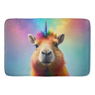 Rainbow Colour Capybara Unicorn, Bath Mat