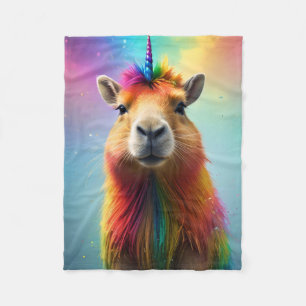 Rainbow Colour Capybara Unicorn, Fleece Blanket