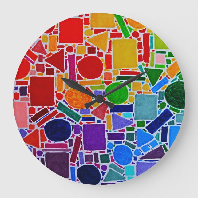 Rainbow Colour Chart Mosaic Abstract Art Large Clock (Front)