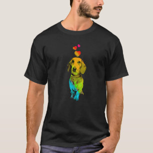Rainbow Colour Dachshund Dog with Hearts Colourful T-Shirt