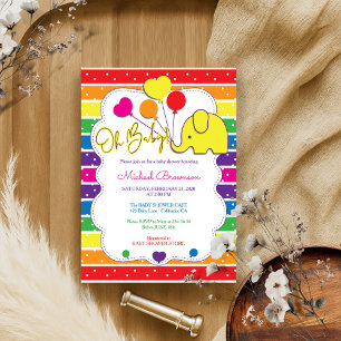 Rainbow Colour Elephant Oh Baby Shower Invitation