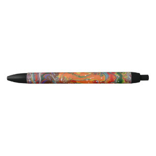 Rainbow Colour Flow Paint Art Black Ink Pen