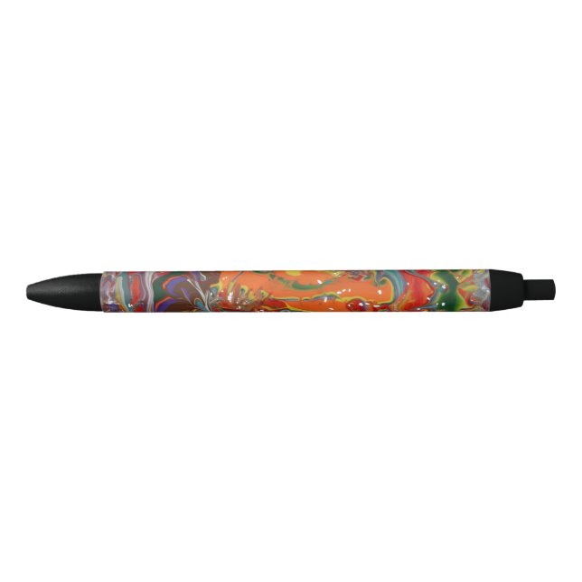 Rainbow Colour Flow Paint Art Black Ink Pen (Front)
