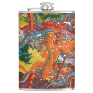 Rainbow Colour Flow Paint Art Hip Flask
