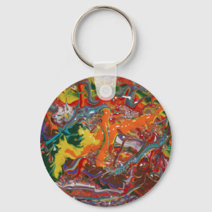 Rainbow Colour Flow Paint Art Key Ring