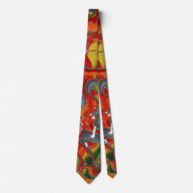 Rainbow Colour Flow Paint Art Tie (Front)