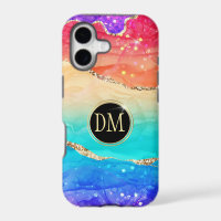 Rainbow Colour Gold Glitter Monogram