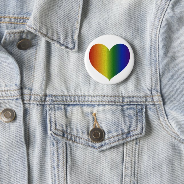 Rainbow Colour Heart  6 Cm Round Badge (In Situ)