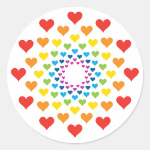 Rainbow colour hearts classic round sticker