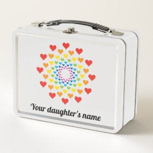 Rainbow colour hearts custom metal lunch box