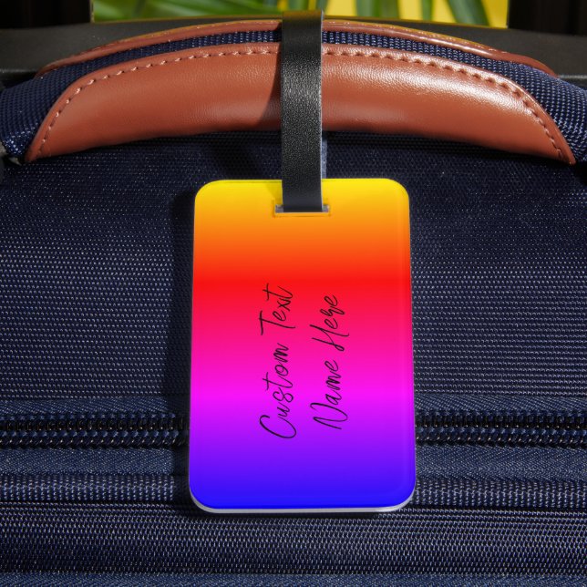 Rainbow Colour Luggage Tag with Custom Text Name (Back Insitu 4)