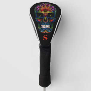 Rainbow Colour Mexican Sugar Skull Monogram Initia Golf Head Cover