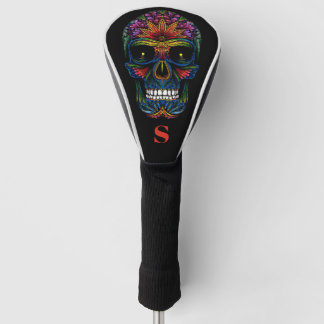 Rainbow Colour Mexican Sugar Skull Monogram Initia Golf Head Cover