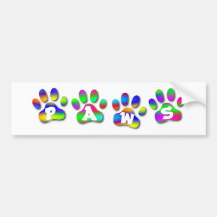 Rainbow Colour Paw Prints Name Gift Tag Bookplate Bumper Sticker