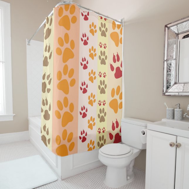 Rainbow Colour Paw Prints Shower Curtain (In Situ)