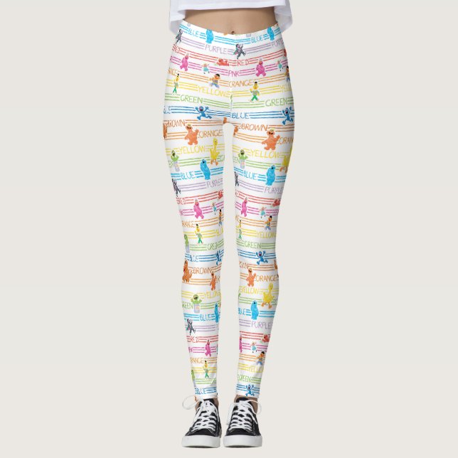 Rainbow Colour Sesame Pals Pattern Leggings (Front)