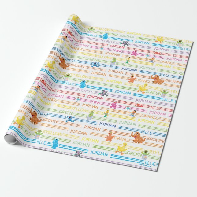 Rainbow Colour Sesame Pals Pattern Wrapping Paper (Unrolled)