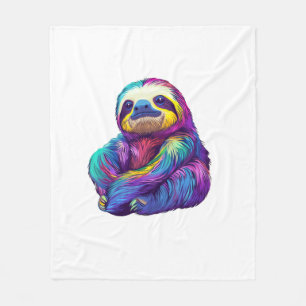 Rainbow Colour Sloth Art Long Sleeve T-Shirt Fleece Blanket