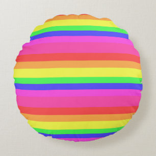 Rainbow Colour Spectrum Stripes Design Round Cushion
