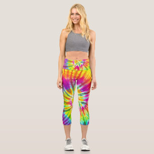 Rainbow colour spiral pattern capri leggings