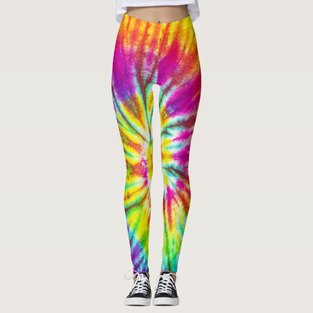 Rainbow colour spiral pattern leggings (Front)