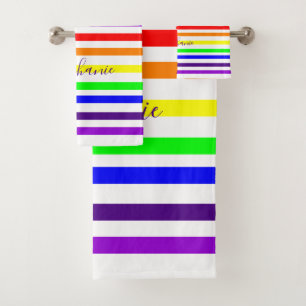 Rainbow Colour Stripe Monogram Colourful Custom 20 Bath Towel Set