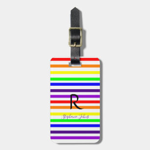 Rainbow Colour Stripes Custom Name Monogram Initia Luggage Tag