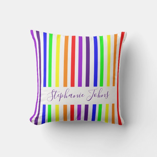 Rainbow Colour Stripes Cute Monograms Name 2021 Cushion (Front)