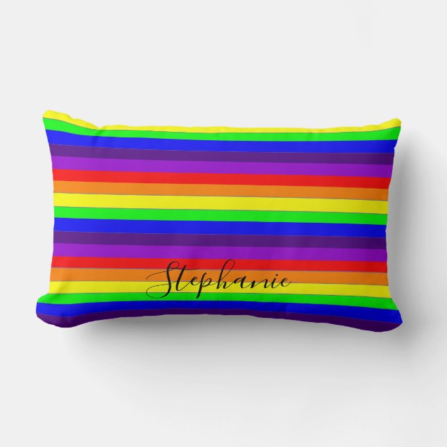 Rainbow Colour Stripes Lines Abstract Monogram Coo Lumbar Cushion (Front)