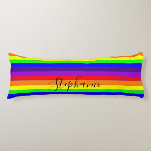 Rainbow Colour Stripes Lines Abstract Monogram Cut Body Cushion