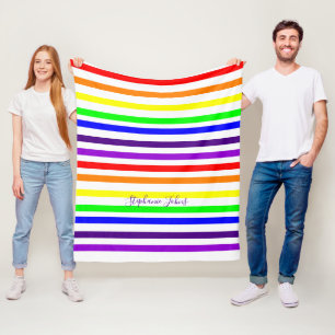 Rainbow Colour Stripes Lines Cute Monograms Name Fleece Blanket