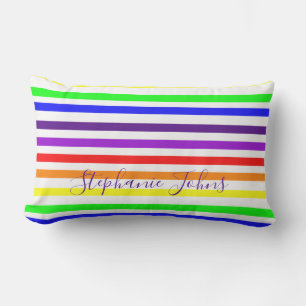 Rainbow Colour Stripes Lines Monograms Name Cute Lumbar Cushion