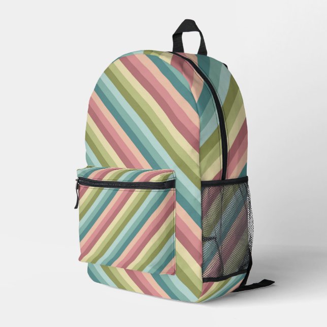 Rainbow colour stripes spring pastel retro chevron printed backpack (Back Corner Right)