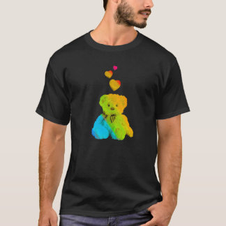 Rainbow Colour Teddy Bear with Hearts Colourful  1 T-Shirt