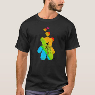 Rainbow Colour Teddy Bear with Hearts Colourful 2 T-Shirt