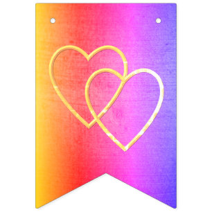 Rainbow colour Two golden hearts Bunting