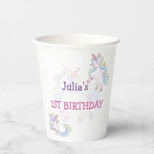 Rainbow colour Unicorn baby girl birthday  Paper Cups (Front)
