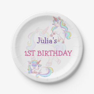 Rainbow colour Unicorn baby girl birthday   Paper Plate