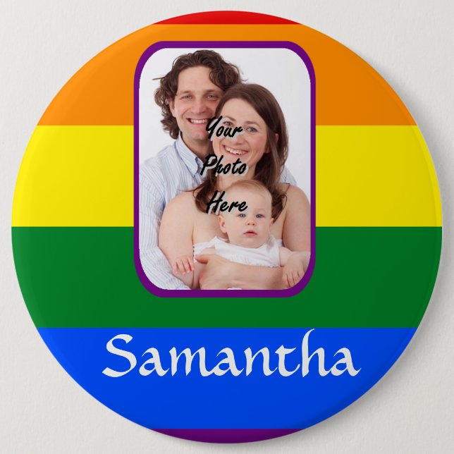 Rainbow coloured 6 cm round badge (Front)