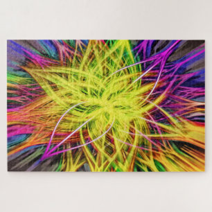 Rainbow Coloured Abstract Kaleidoscope Flower Jigsaw Puzzle