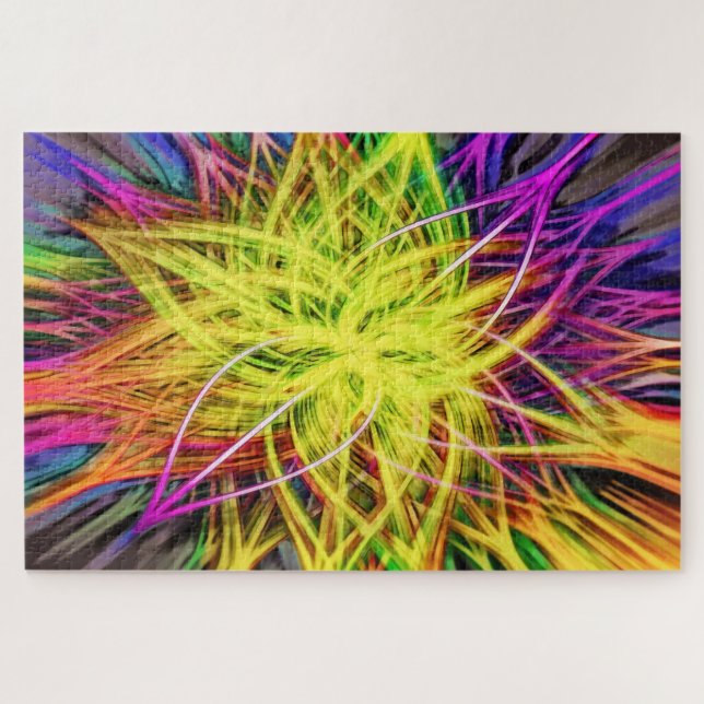 Rainbow Coloured Abstract Kaleidoscope Flower Jigsaw Puzzle (Horizontal)