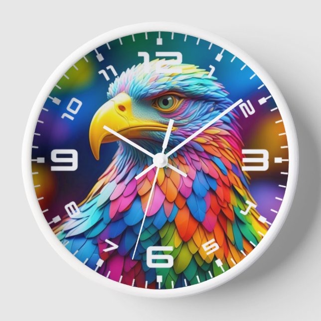 Rainbow Coloured Bald Eagle-65456 Clock (Front)