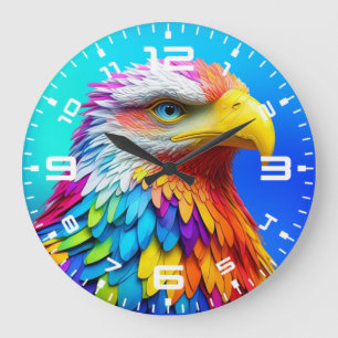 Rainbow Coloured Bald Eagle-65456 Large Clock