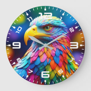 Rainbow Coloured Bald Eagle-65456 Large Clock