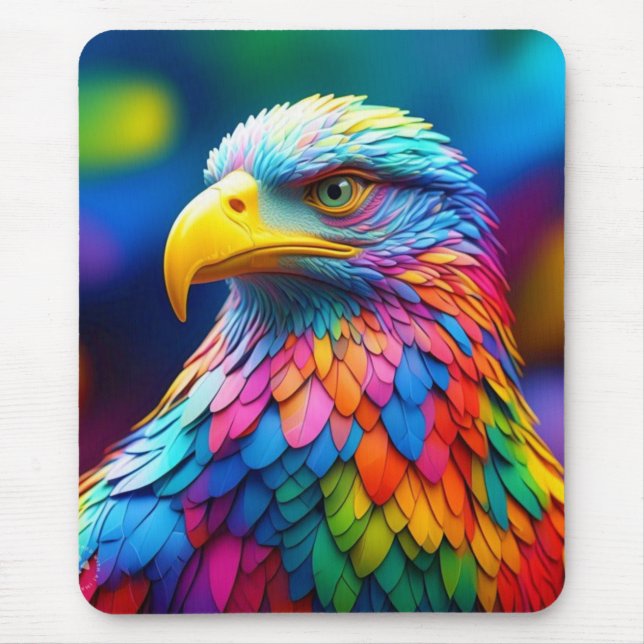 Rainbow Coloured Bald Eagle-65456 Mouse Mat (Front)