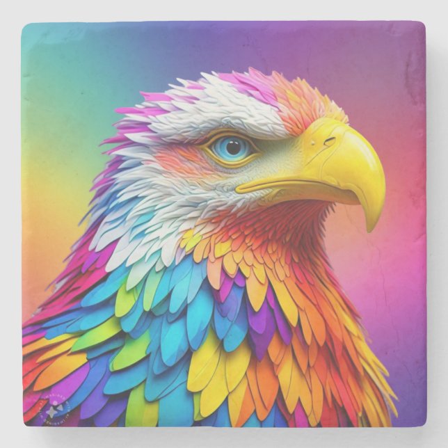 Rainbow Coloured Bald Eagle-65456 Stone Coaster (Front)