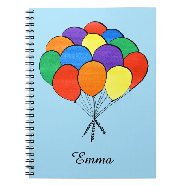 Rainbow Coloured Balloons with Custom Name Noteboo Notebook (Front)