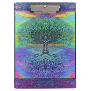 Rainbow Coloured Blue and Green Tree Clipboard