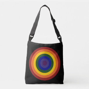 Rainbow Coloured Bullseye Design on Black Crossbody Bag