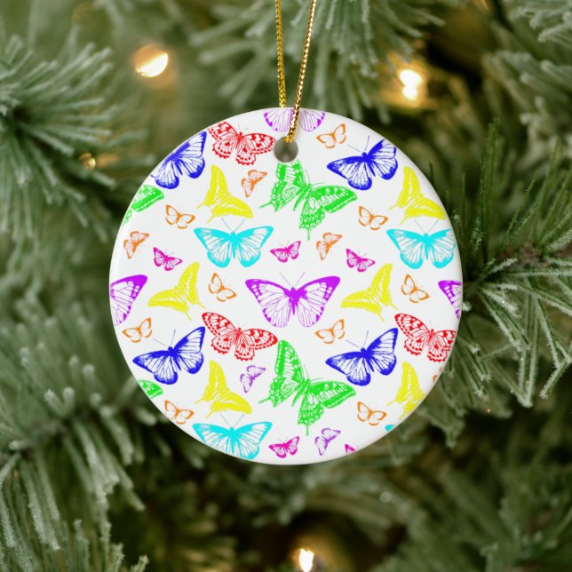 Rainbow Coloured Butterflies Flying Ceramic Tree Decoration (Tree)